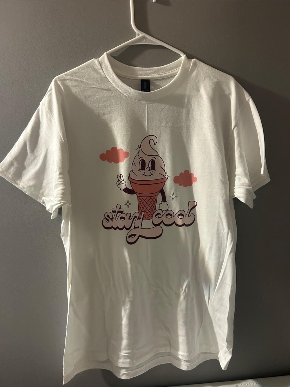 Gildan White Tee with Pink Ice Cream Graphic